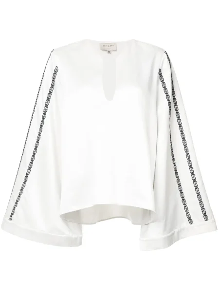Haftowana szeroka szeroki rękaw bluzka Zeus+dione biała