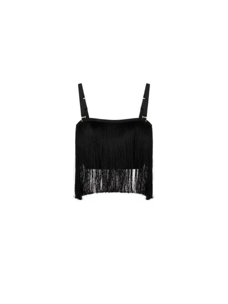 Top Elisabetta Franchi z frędzli tiulowy czarny