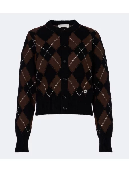 Cardigan Ami Paris de lână cu model argyle maro