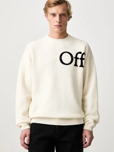Off-White Bookish Shared pulover cu lână pentru bărbați alb