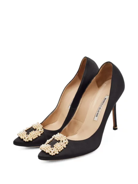 Pantofi cu toc Manolo Blahnik cu perle negru
