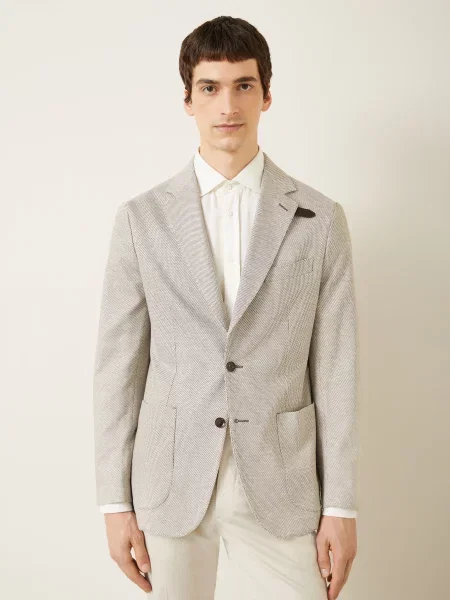 Brioni Sako Z Džersejové Tkaniny Regular Fit krémová / černošedá