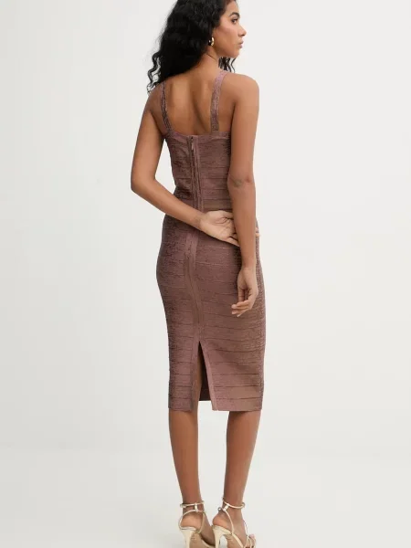 Herve Leger rochie Indie midi mulata maro