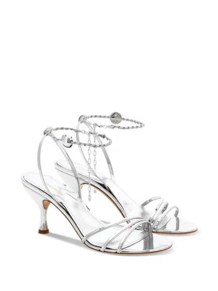 Sandale Ferragamo din piele de lac argintiu