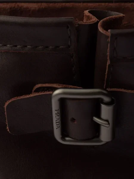 Botine Prada din piele cu cataramă maro