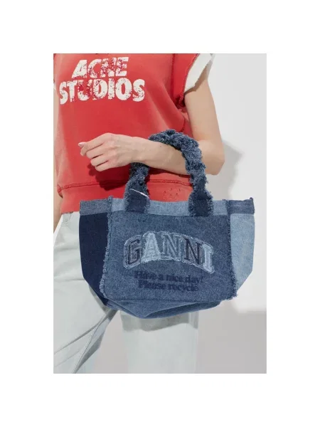 Shopperka Ganni z logo niebieska