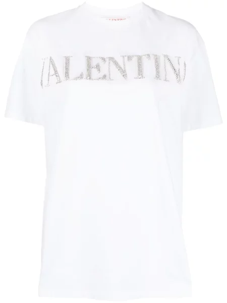 Tricou Valentino Garavani de cristal alb