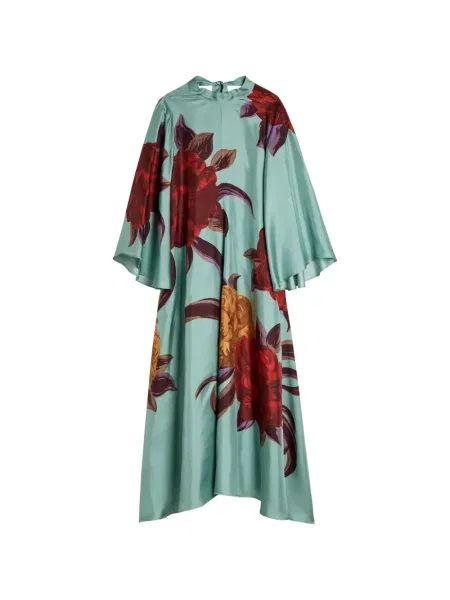 Sukienka midi La Doublej w kwiatki z nadrukiem do kolan niebieska