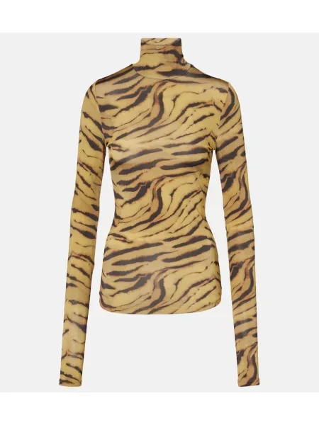 Top Ganni cu imagine din jerseu cu dungi de tigru bej