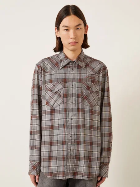 Acne Studios Košile Comfort Fit černošedá / tmavě hnědá / tmavě modrá