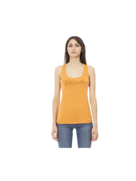 Długi top Just Cavalli z logo pomarańczowy