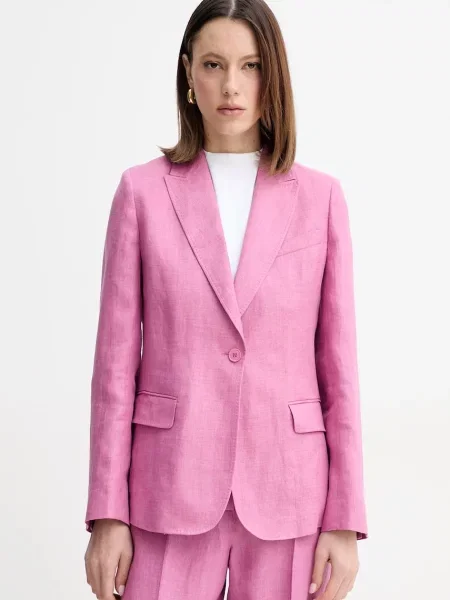 Ленено сако Weekend Max Mara с едно копче с изчистен дизайн розово