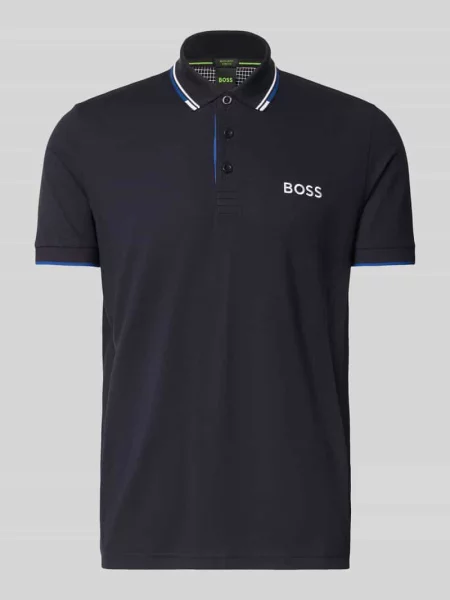 BOSS Green polo czarny z aplikacją granatowa