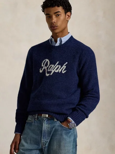 Пуловер с вълна Polo Ralph Lauren от лека материя тъмносиньо