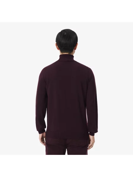 Lacoste Sweter Z Wełny Merino Z Golfem brązowy