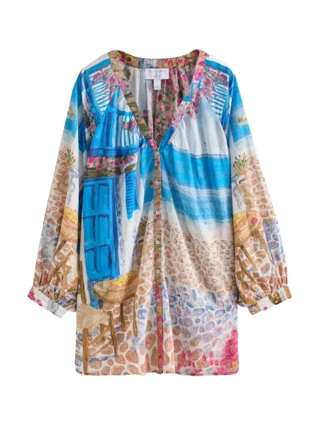 Next Rochie de plaja nisipiu / azur / roz alb