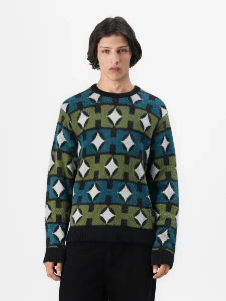 HUF Pulover Space Age siva / oliva / petrol črna