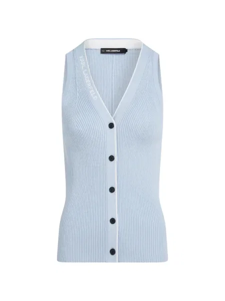 Kardigan Karl Lagerfeld bez rękawów z autografem niebieski