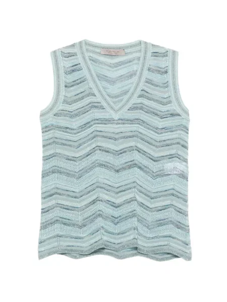 Top D.exterior cu decolteu în V albastru