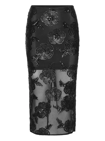 Fustă midi Rotate Birger Christensen cu model floral până la genunchi negru