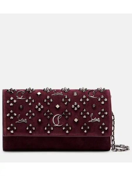 Ogrlica Christian Louboutin iz semiša z žeblji bordo