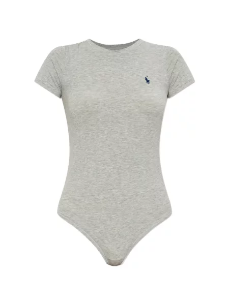Къс топ Polo Ralph Lauren бродиран на райета сиво