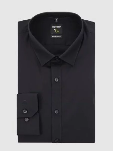 Koszula biznesowa o kroju super slim fit z popeliny z bardzo długim rękawem Olymp No. Six czarna