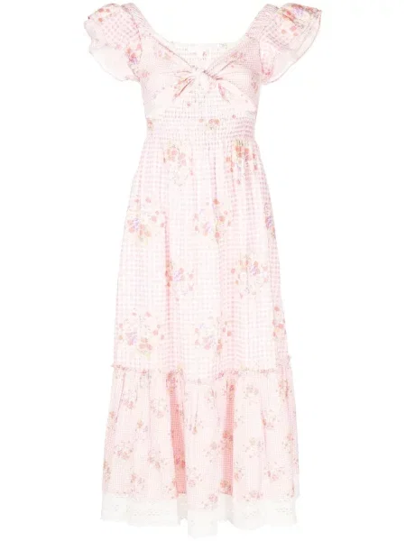 Rochie midi Loveshackfancy cu model floral până la genunchi de costum roz