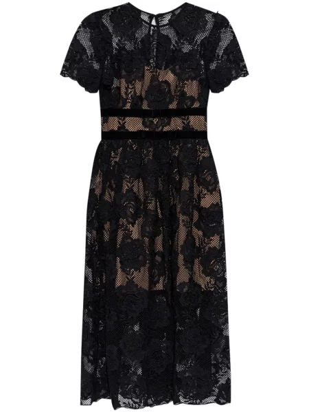 Rochie midi Self-portrait din dantelă până la genunchi de costum negru