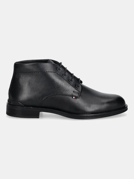 Tommy Hilfiger Kožená obuv CORPORATE HILFIGER LTH BOOT čierna