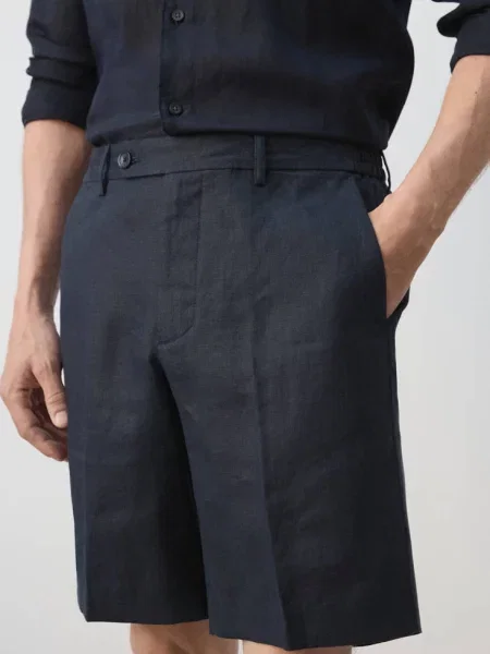 Bermudy regular fit len Mężczyzna 40 MANGO MAN granatowy