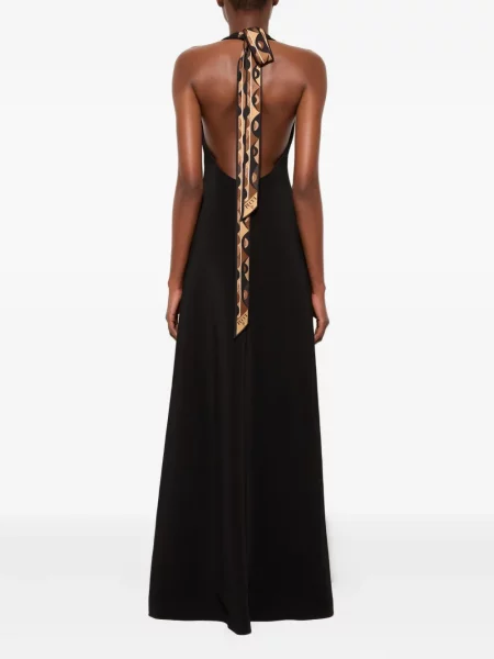 Rochie maxi Pucci cu decolteu în V cu crăpătură lungă negru