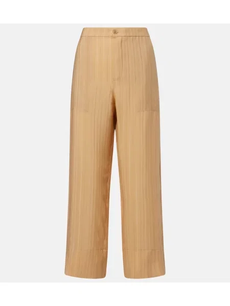 Pantaloni Saint Laurent de mătase cu dungi bej