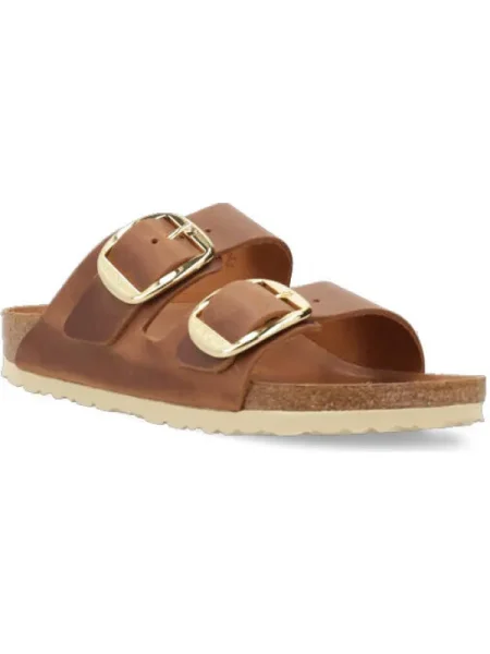 Șlapi Birkenstock din piele cu cataramă maro