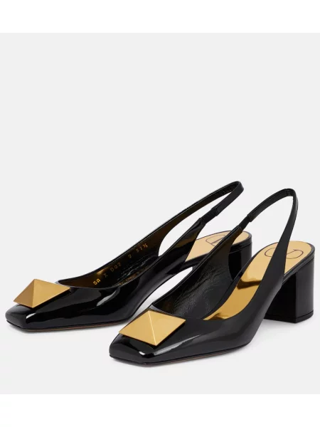 Pantofi cu toc Valentino Garavani din piele de lac slingback negru