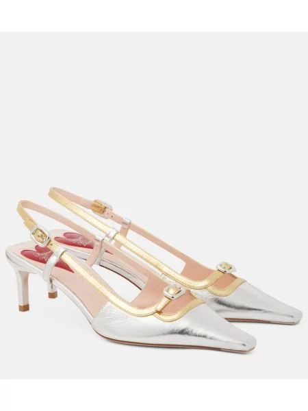 Pantofi cu toc Roger Vivier din piele argintiu