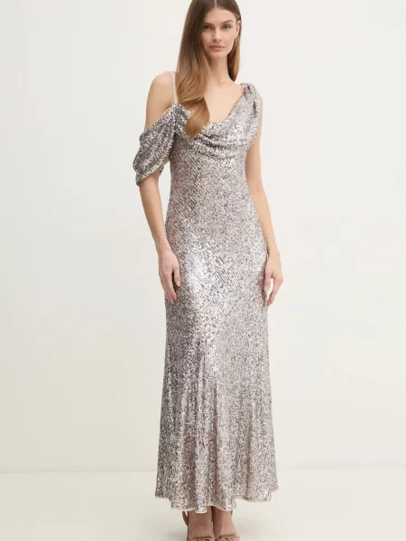 DIANE VON FURSTENBERG rochie maxi evazati argintiu