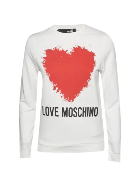 Pulover Love Moschino cu imagine cu motiv cu inimi alb