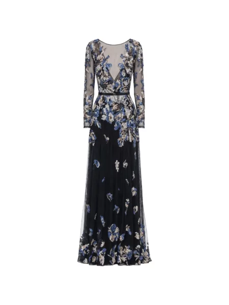 Rochie maxi Saiid Kobeisy cu broderie de costum negru