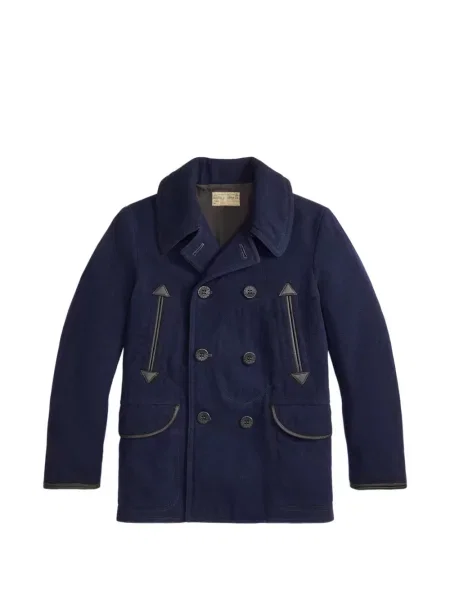 Palton Ralph Lauren Rrl din piele cu două rânduri de nasturi albastru