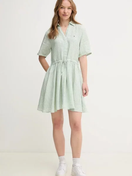 Tommy Hilfiger Sukienka Z Lnu gruen biała
