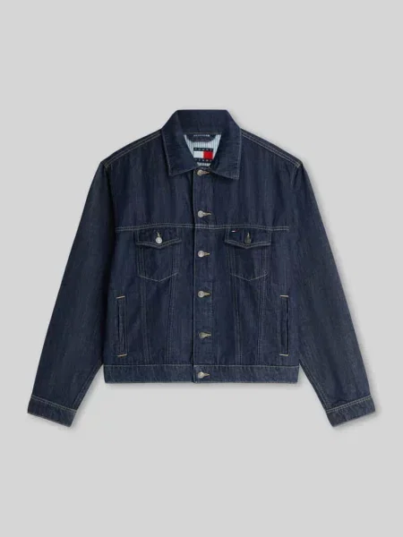 Kurtka jeansowa o kroju regular fit z mieszanki bawełny i lnu Tommy Jeans granatowa
