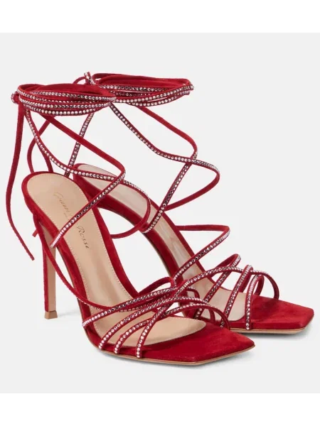 Sandale Gianvito Rossi din piele de căprioară de cristal roșu