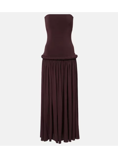 Rochie Alaïa din jerseu drapată de costum maro