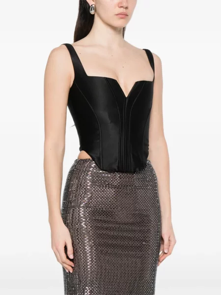 Top Self-portrait cu decolteu în V tip corset negru