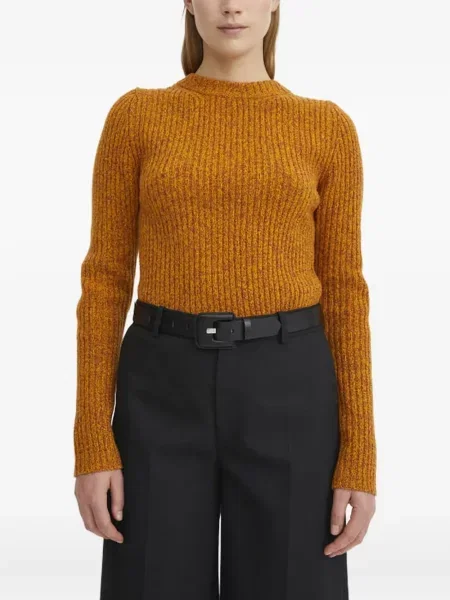 Sweter Rodebjer z wełny merino prążkowany pomarańczowy