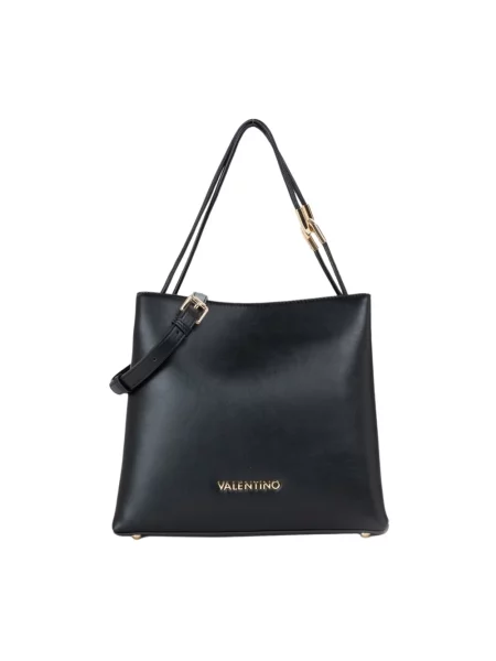 Lniana torebka Valentino Bags z logo czarna
