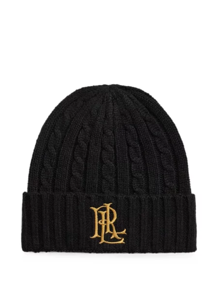 Căciulă Lauren Ralph Lauren cu broderie tricotate negru