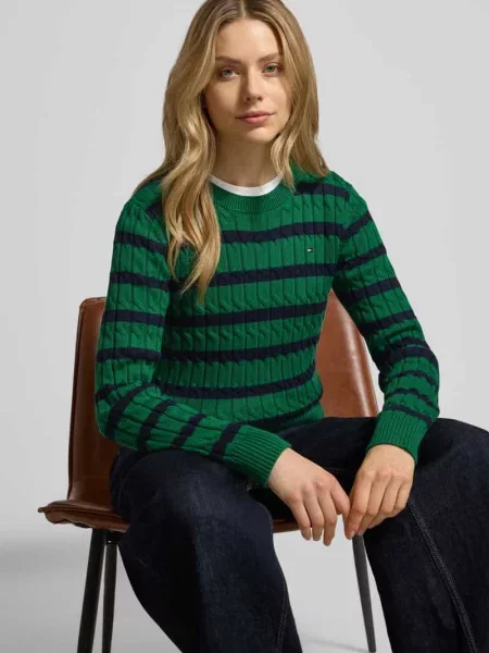 Sweter z dzianiny o kroju slim fit z czystej bawełny Tommy Hilfiger zielony