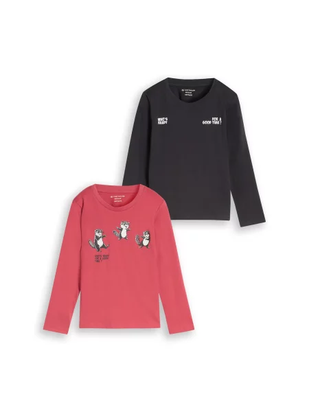 TOM TAILOR Tricou gri metalic / roșu cranberry alb
